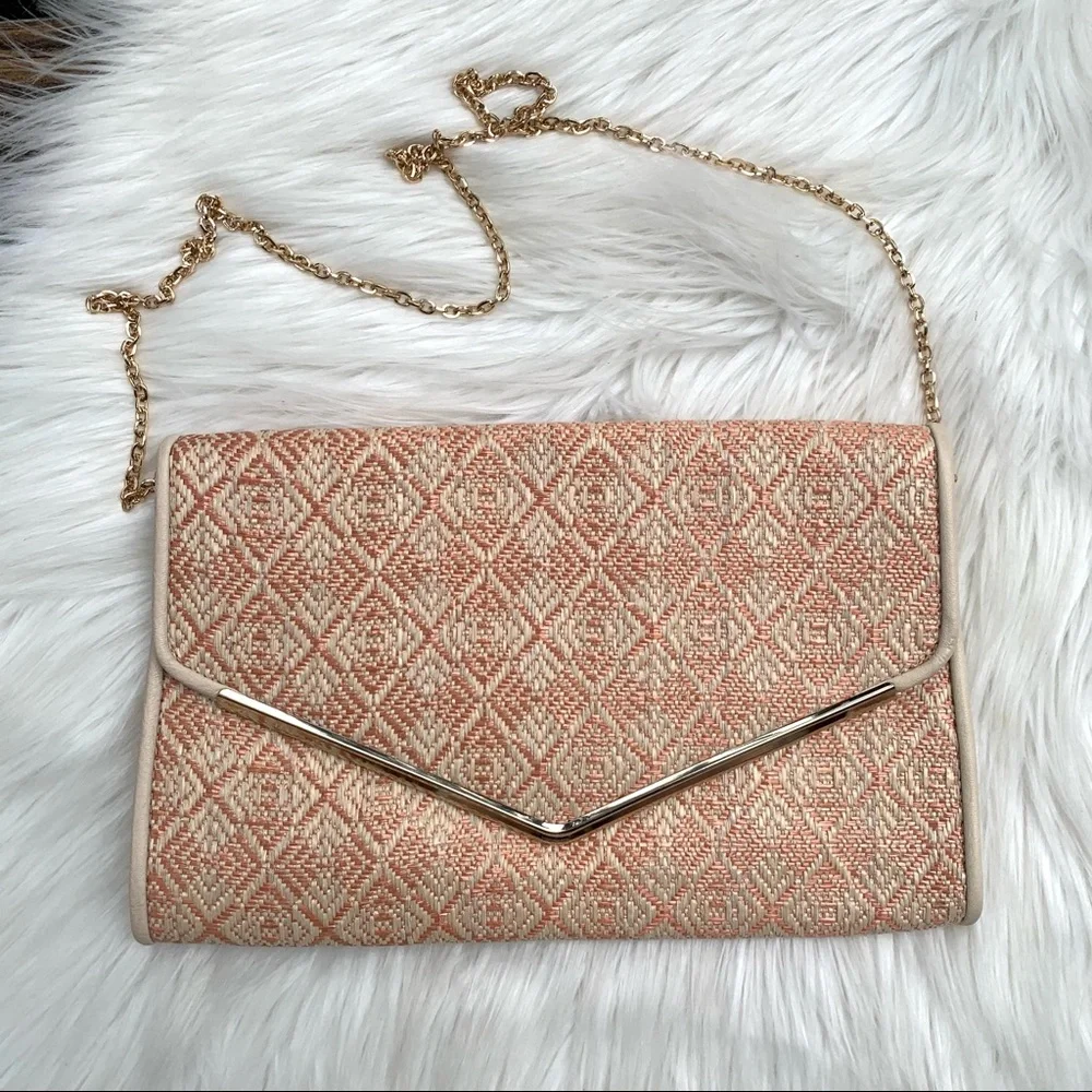 Urban Expressions Rose Gold & Cream Envelope Clutch Chain Strap Purse
